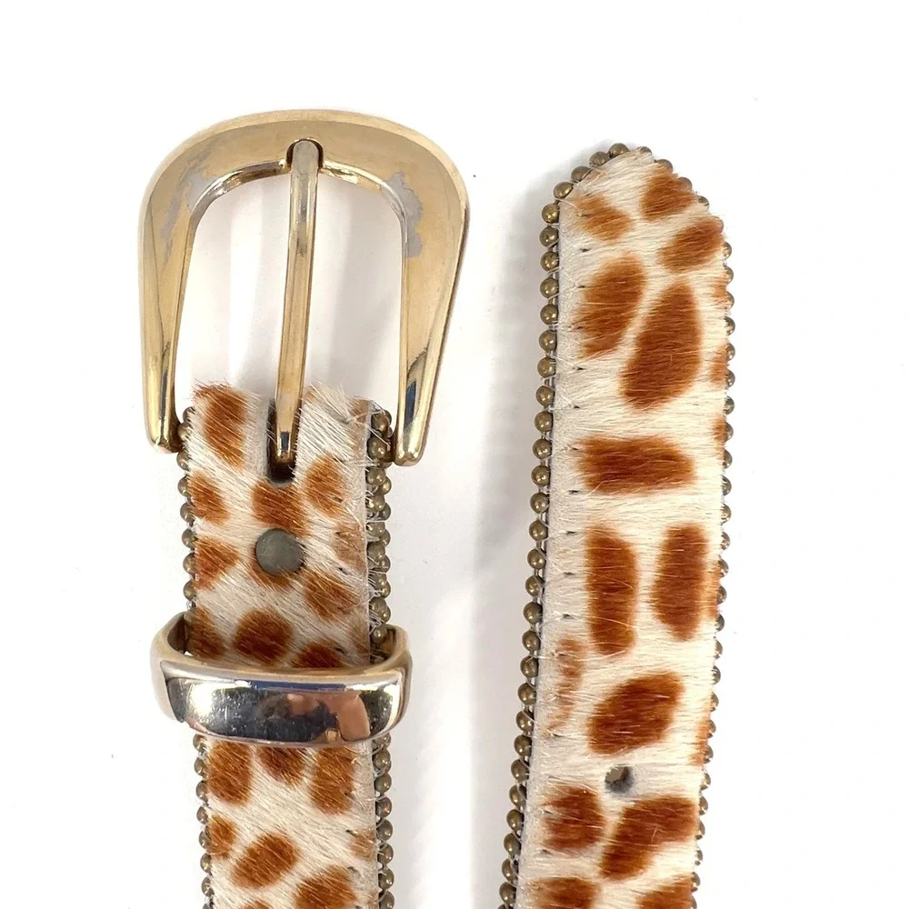 Elite Womens S M Statement Belt Giraffe Print Calf Hair Leather Vintage
